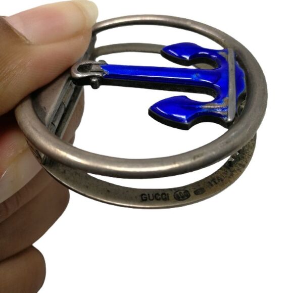 Rare Vintage Gucci 800 Silver & Cobalt Blue Enamel Anchor Money Clip | Circa 195 - Picture 2 of 4